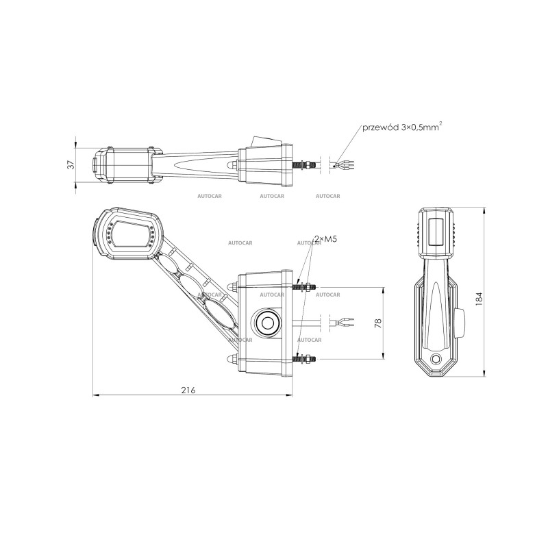 Seitenmarkierungsleuchte mit Rückfahrsensor - rechts lang