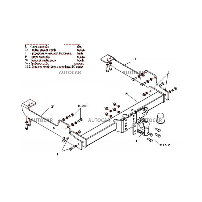 Anhängerkupplung für MASTER - valník,výškovo polohovať.guľa - starre Anhängerkupplung - von 1998